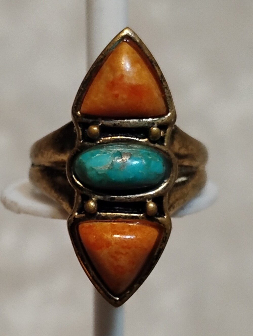 Barse Turquoise and Orange Stone Vintage-Style Women's Ring